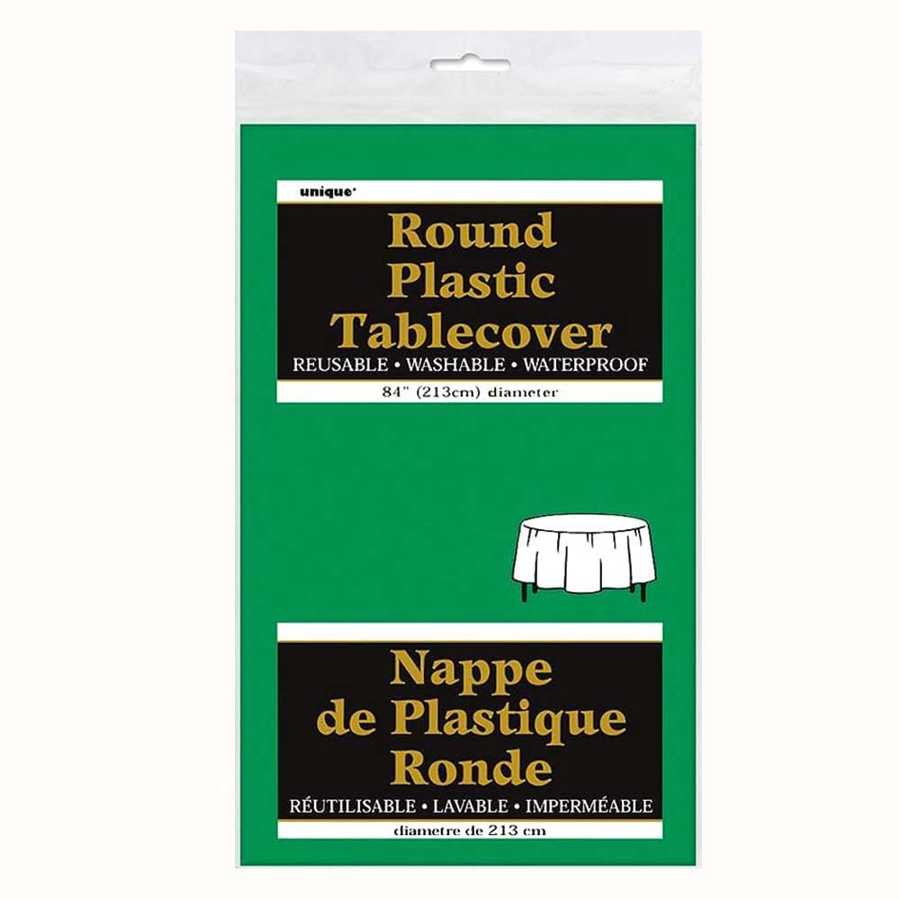 Emerald Green Round Plastic Table Cover - 84'' (1 Count) - Elegant, Vibrant & Durable - Perfect For Parties & Events